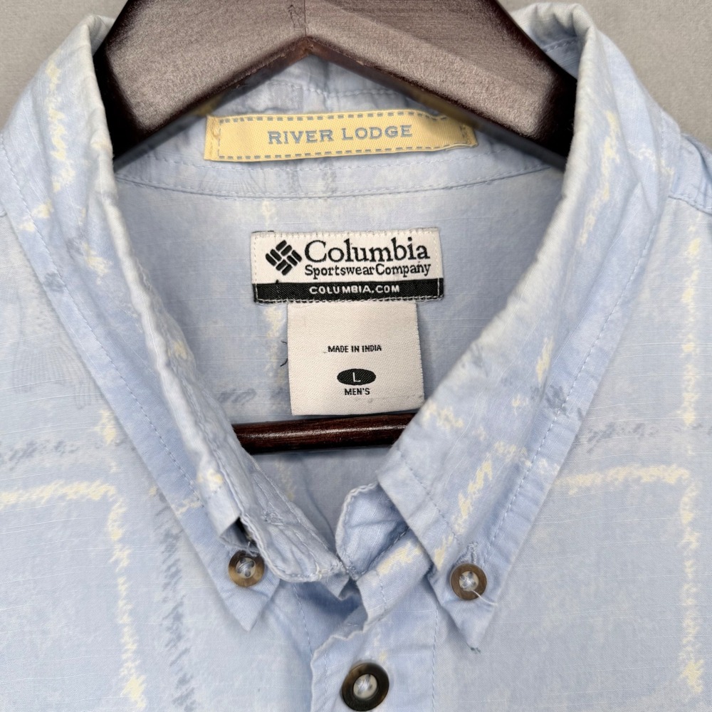 Columbia River Lodge Mens Short Sleeve Button Up Shirt Blue Fish Print Size L - Picture 4 of 12